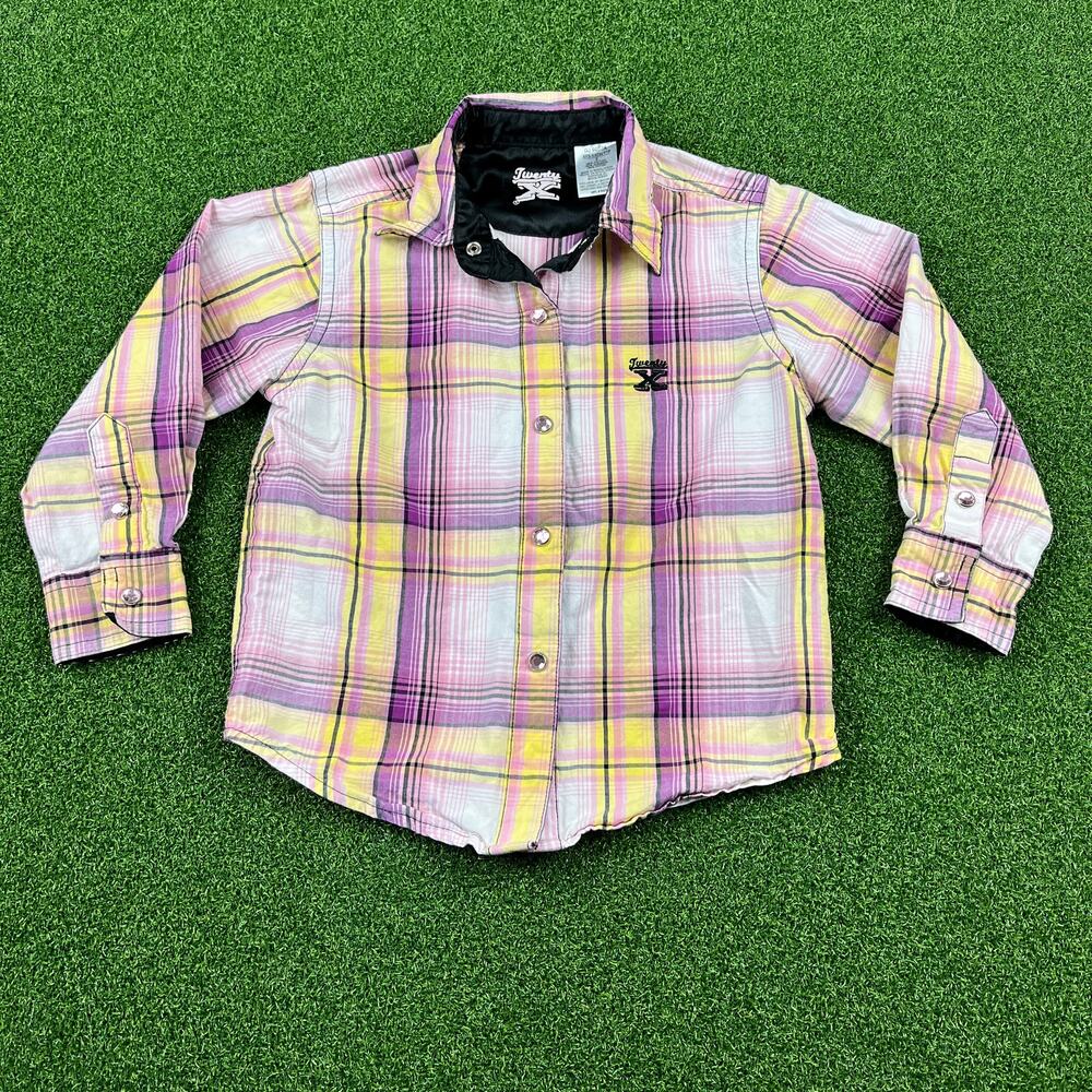 Twenty X Boys Purple Yellow Plaid Long Sleeve Button Up Shirt Sz XXS